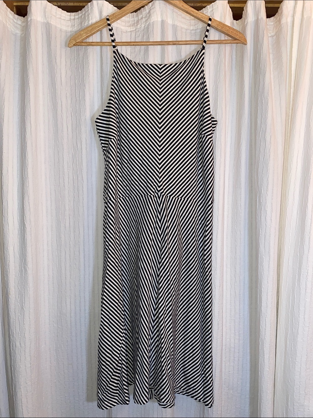 Ann Taylor Factory | Striped Black and White Spaghetti Strap Midi Dress